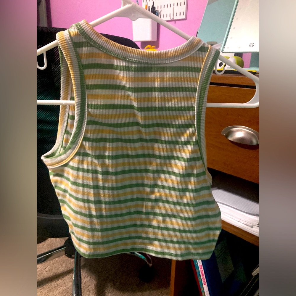 Better Together high neck striped ribbed tank top green & yellow medium size